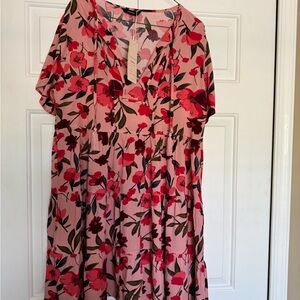 Chic Floral Midi Dress in Pink and Red
